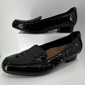 Clarks Artisan 26113458 Keesha Luca Women Black Patent Croc Loafer Shoe size 10W